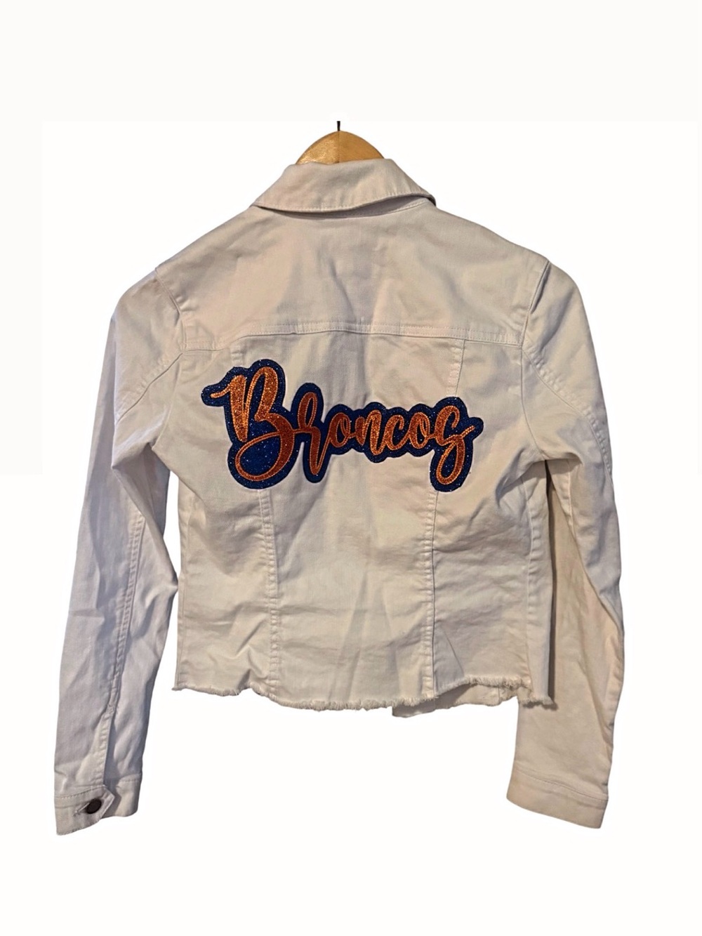 Denver Broncos Glam NFL Style🔥 repurposed Kut from the Kloth White Denim Jacket